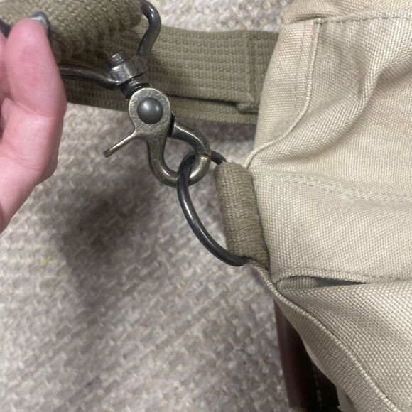 Eddie Bauer canvas duffle bag travel leather handle shoulder strap Tan Vintage - Picture 4 of 11